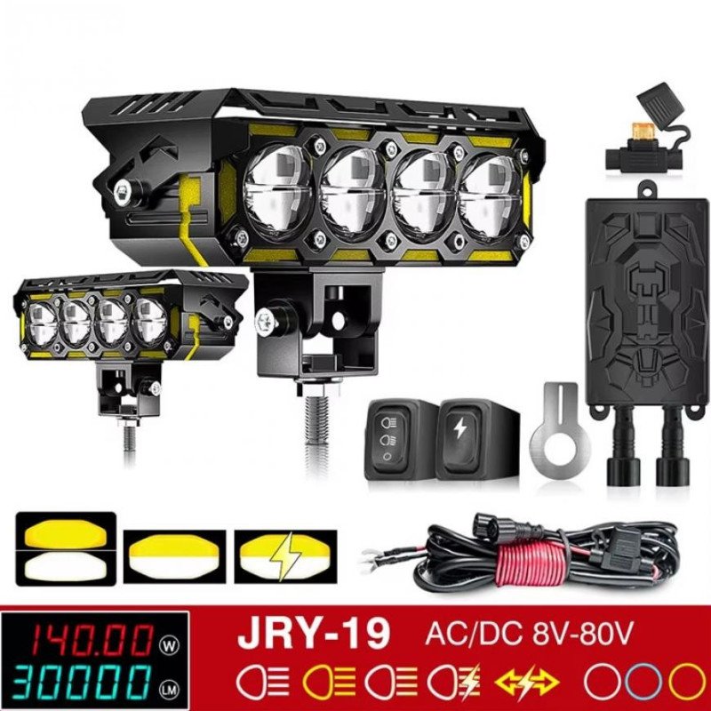 FARO EXPLORADOR 4-LED (2PZA) C/RAMAL+SWITCH 140W-30000LM DUAL ULTRA POTENTE MOTOLED