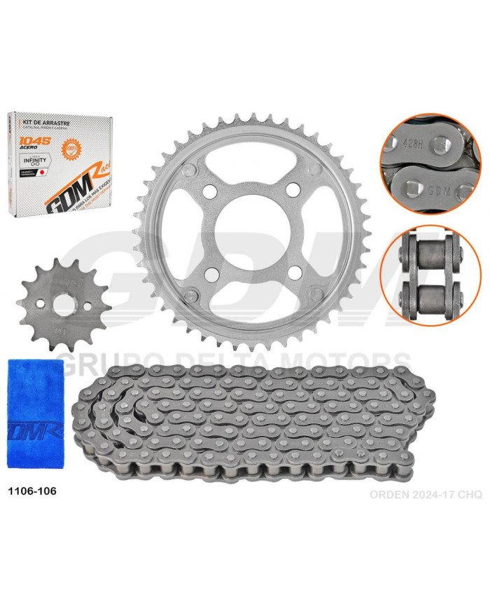KIT ARRASTRE GL125-CB125F/TWISTER125 44T/14T 428H-124L CALIDAD OEM INFINITY GDM