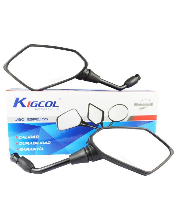 ESPEJO SCOOTER NEGRO/RAYADO 8MM HILO NORMAL KIGCOL