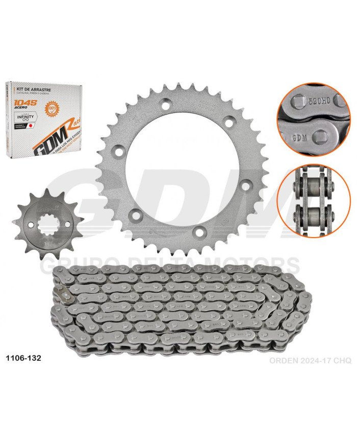 KIT ARRASTRE 520HO-116L- 38T-13T TORNADO XR250 GDM