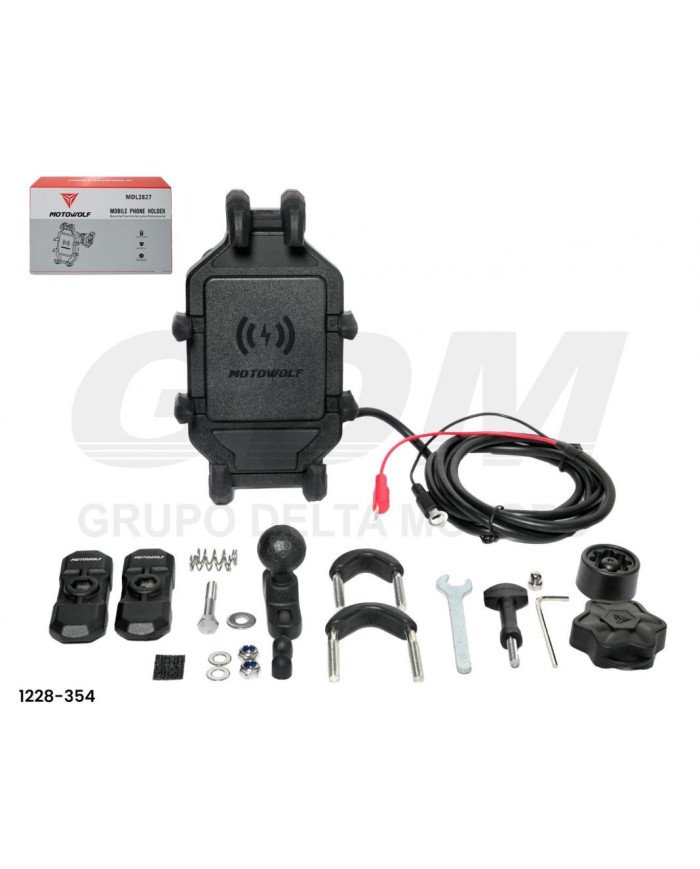 PORTA CELULAR CARGA/INALAMBRICO P/ESPEJO MOTOWOLF