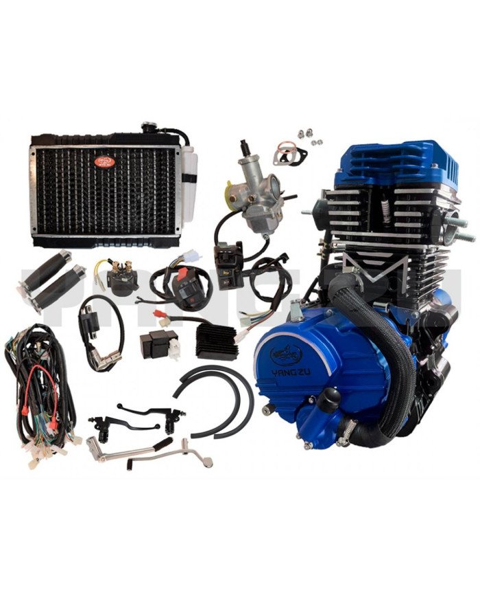 MOTOR MARCA YANG ZU CG350/ZMZH EJE LARGO VARILLERO AGUA C/RADIADOR Y ACCESORIOS(350CC,74MM)(M.GRUESA)(ESP.10MM)(1N2345) AZUL