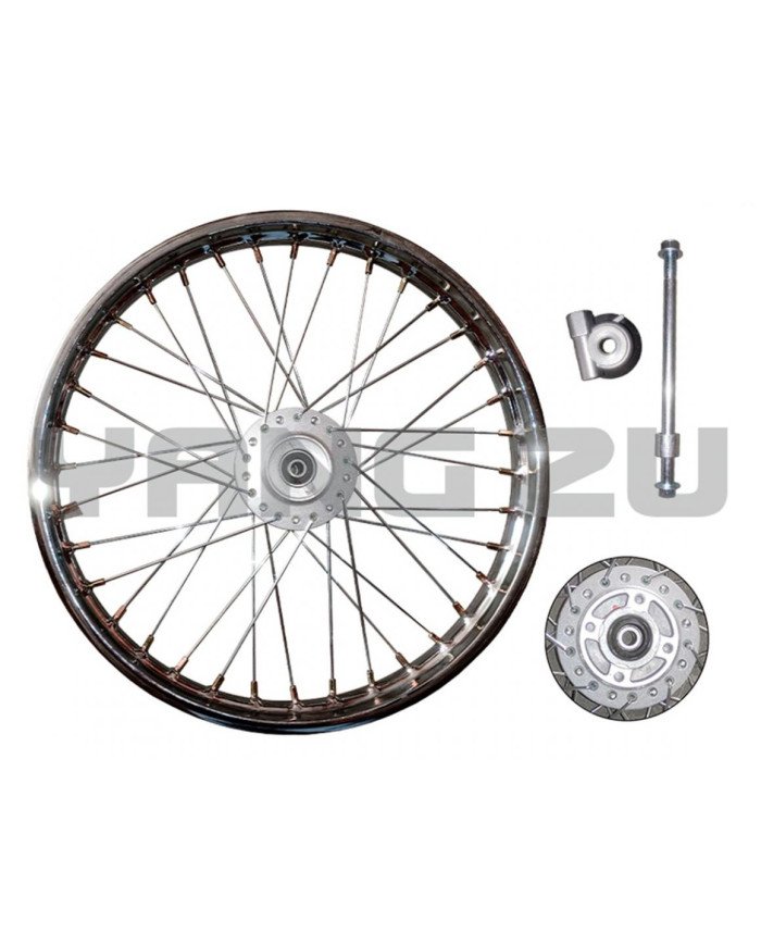 ARO ARMADO BROSS (F/DISCO) 1.60X19 DEL. RAYO + PIÑON VELOCIMETRO(4H)(C/EJE 12X210MM)CROMADO