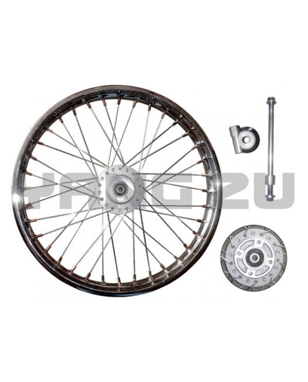 ARO ARMADO BROSS (F/DISCO) 1.60X19 DEL. RAYO + PIÑON VELOCIMETRO(4H)(C/EJE 12X210MM)CROMADO