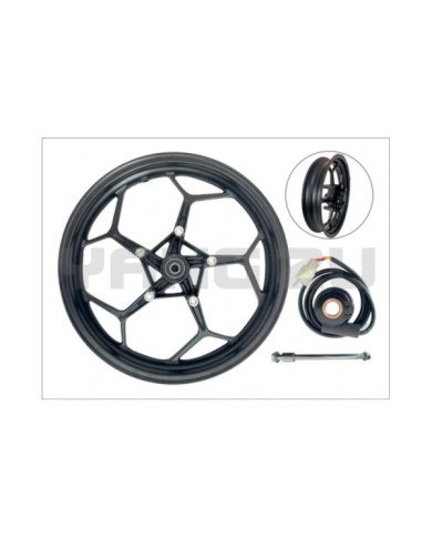 ARO DEL 3.0X17  PISTERA(F/DOBLE DISCO) ALEACION + PIÑON VELOCIMETRO(5H)(C/EJE 15X245MM)NEGRO