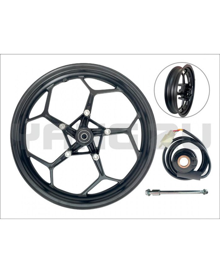 ARO DEL 3.0X17  PISTERA(F/DOBLE DISCO) ALEACION + PIÑON VELOCIMETRO(5H)(C/EJE 15X245MM)NEGRO