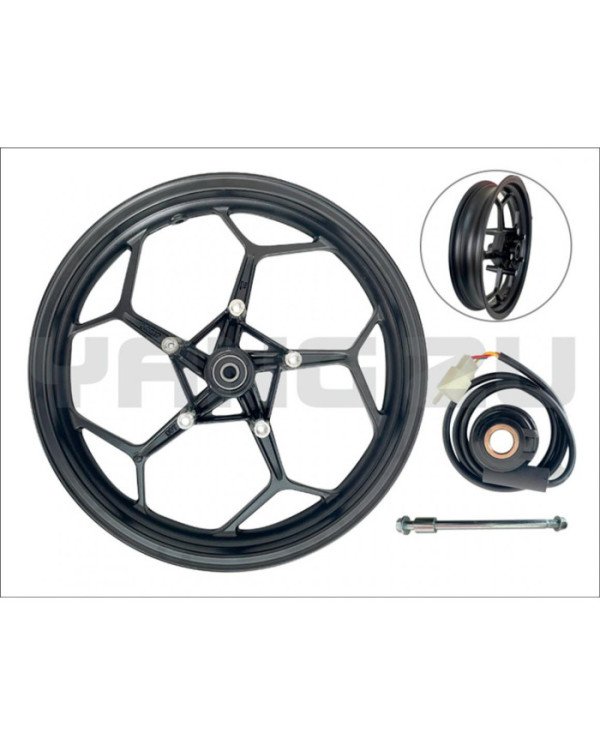 ARO DEL 3.0X17  PISTERA(F/DOBLE DISCO) ALEACION + PIÑON VELOCIMETRO(5H)(C/EJE 15X245MM)NEGRO